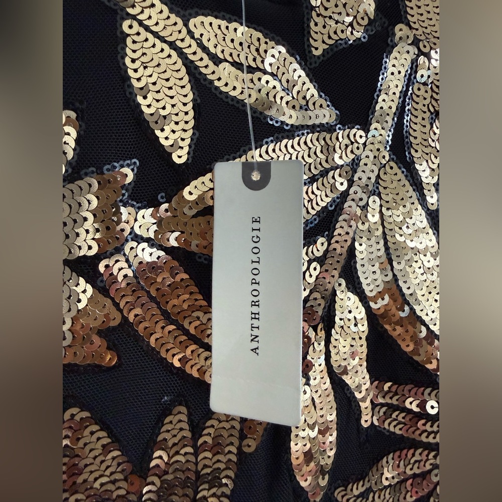 Anthropologie Black & Gold Sequin Mini Dress (NWT) - Picture 3 of 4